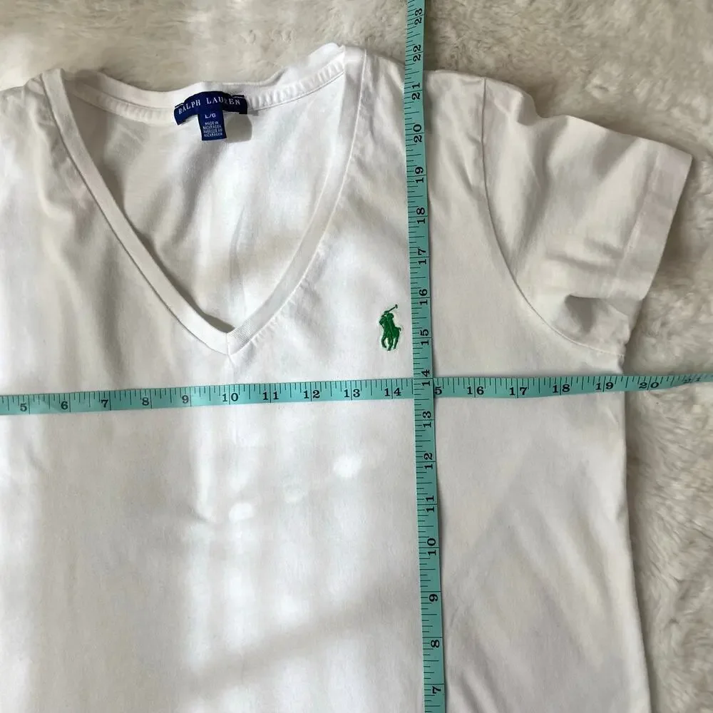Ralph Lauren White V-Neck Tee Size Large